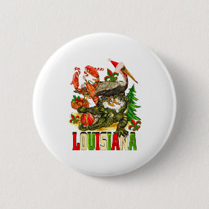 Badge Rond 5 Cm Chapeau de Noël de la Louisiane Bayou Gator Santa