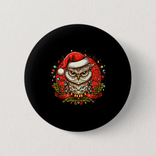 Badge Rond 5 Cm Chapeau de Noël de Santa Mpy Hibou Vintage pour ho