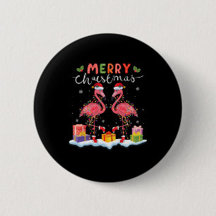 Badge Rond 5 Cm Chapeau de Noël Flamant Rose Lumineux Noël