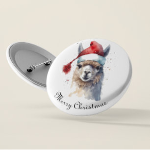Badge Rond 5 Cm Chapeau de Père Noël à texte personnalisé en aquar