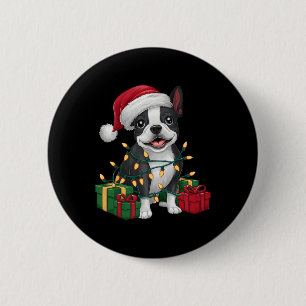Badge Rond 5 Cm Chapeau de Père Noël avec éclairage de Noël Chien