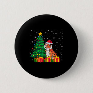 Badge Rond 5 Cm Chapeau de Père Noël de Tigre du Bengale Laid Lumi