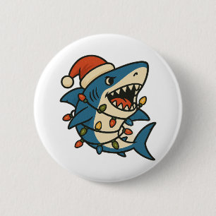 Badge Rond 5 Cm Chapeau de Père Noël drôle de requin de Noël