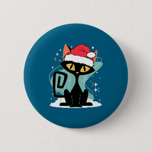 Badge Rond 5 Cm Chapeau de Père Noël pour chat Mid Century Modern