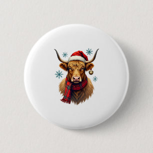 Badge Rond 5 Cm Chapeau de Santa en Cowboy Highland de Noël Vintag