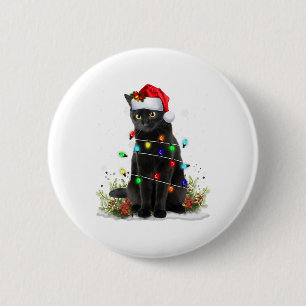 Badge Rond 5 Cm Chapeau de Santa Noël Chat Noir Drôle Chats Fémini