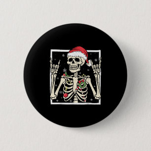 Badge Rond 5 Cm Chapeau de Santa squelette de rocker Noël punk roc