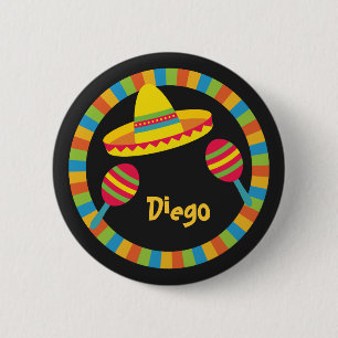 Badge Rond 5 Cm Chapeau de sombrero de fiesta coloré Maracas