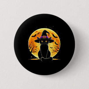Badge Rond 5 Cm Chapeau de sorcière chat noir Halloween mignon Hal