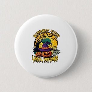 Badge Rond 5 Cm Chapeau de sorcière de chat Halloween Soutenir les