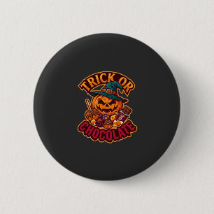 Badge Rond 5 Cm Chapeau de sorcière de citrouille d'Halloween Tric