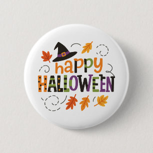 Badge Rond 5 Cm Chapeau de Sorcière Mignon Bonne Fête d'Halloween