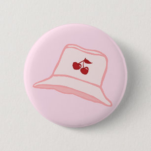 Badge Rond 5 Cm Chapeau Seau Bébé Dessin Animé Rose Cerise Coquett