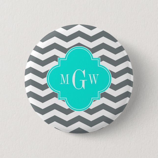 Badge Rond 5 Cm Charcoal Tn Chevron Brt Aqua Quatrefoil 3 Monogram (Devant)