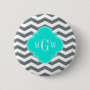 Badge Rond 5 Cm Charcoal Tn Chevron Brt Aqua Quatrefoil 3 Monogram