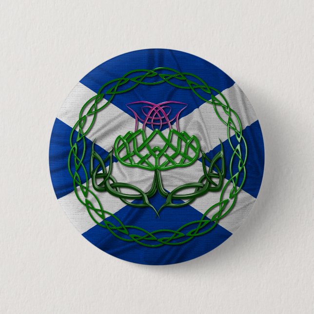 Badge Rond 5 Cm Chardon Et Drapeau De Noeud Céleste (Devant)