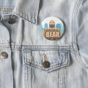 Badge Rond 5 Cm Chariot d'homme ours chauve musclé de SlipperyJoe 