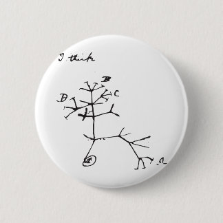 Badge Rond 5 Cm Charles Darwin - je pense (le noir)