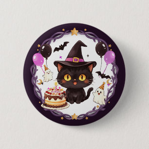 Badge Rond 5 Cm Charmante Sorcière Mignonne Chat Noir Fantaisie Fê