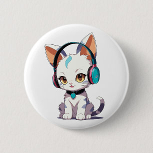 Badge Rond 5 Cm Charme de chats mignons avec casque