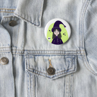 Badge Rond 5 Cm Charming Angry Cute Witch