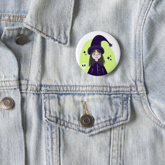 Badge Rond 5 Cm Charming Angry Cute Witch (En situation)
