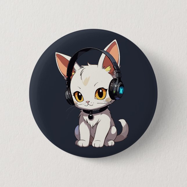 Badge Rond 5 Cm Charming Chat élégant dans casque (Devant)