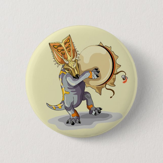 Badge Rond 5 Cm Chasmosaurus Dansant Un Rituel De Shaman (Devant)