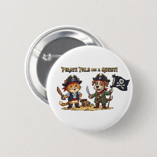 Badge Rond 5 Cm Chasse au trésor de chat et chien pirate mignons