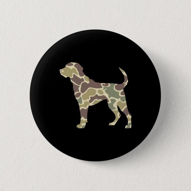 Badge Rond 5 Cm Chasse Camo Old School Chien (Devant)
