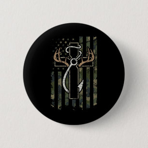 Badge Rond 5 Cm Chasse Pêche Foi - Chasseur Pêcheur Chrétien