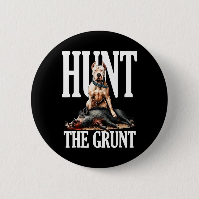 Badge Rond 5 Cm Chasser Le Chien Grunt Chasse Avec Dogo Argentino  (Devant)
