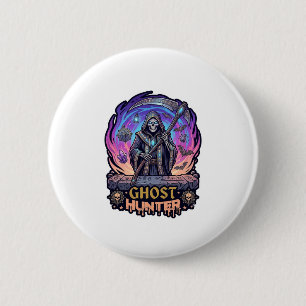 Badge Rond 5 Cm Chasseur de fantômes Faucheur Squelette Faux Fl Pu
