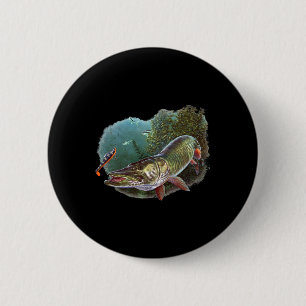 Badge Rond 5 Cm Chasseur de maskinongé Pêcheur de maskinongé Leurr