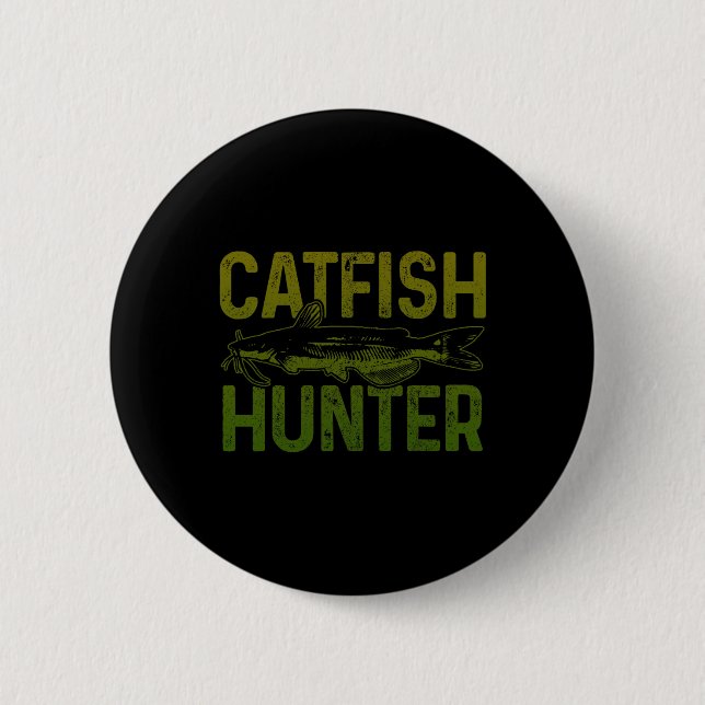 Badge Rond 5 Cm Chasseur de poisson catfish Pêche Cadeau (Devant)