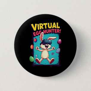 Badge Rond 5 Cm Chasseur d'oeufs virtuel - Drôle de lapin de joueu