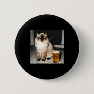 Badge Rond 5 Cm Chat à cigarette Ragdoll drôle de chaton qui fume