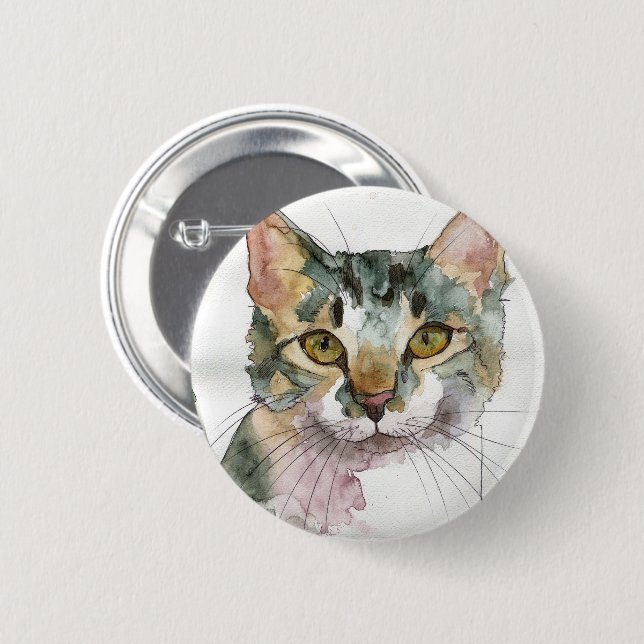 Badge Rond 5 Cm Chat à l'aquarelle (Devant & derrière)
