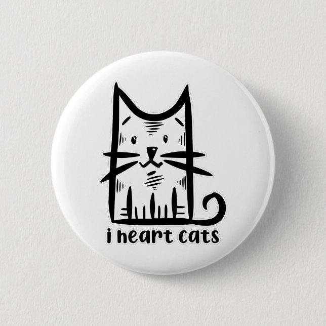 Badge Rond 5 Cm Chat à moustaches, j'adore les chats (Devant)