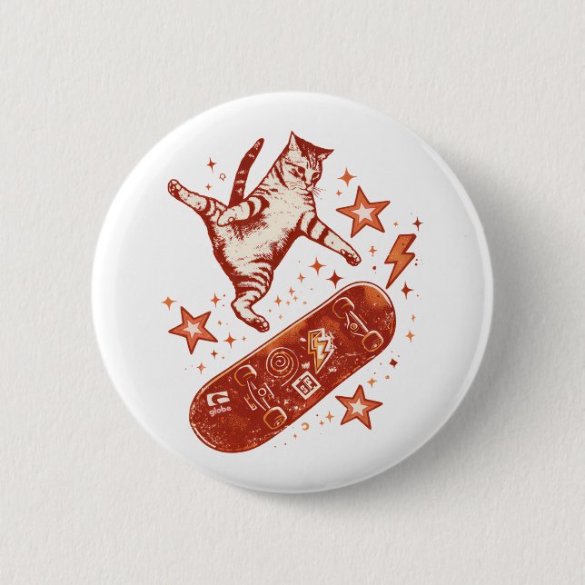 Badge Rond 5 Cm Chat à skateboard Style Y2K 90s (Devant)