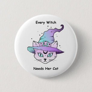 Badge Rond 5 Cm Chat à sorcière lunaire