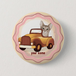 Badge Rond 5 Cm Chat abyssin conduisant une voiture