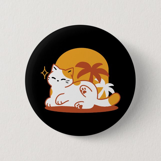 Badge Rond 5 Cm Chat adorable se relaxer au soleil - Animal de com (Devant)