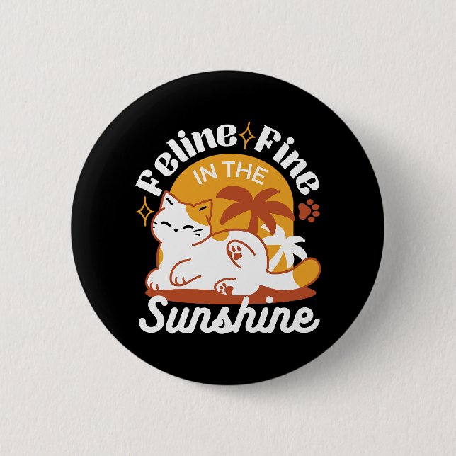 Badge Rond 5 Cm Chat adorable se relaxer au soleil - Animal de com (Devant)