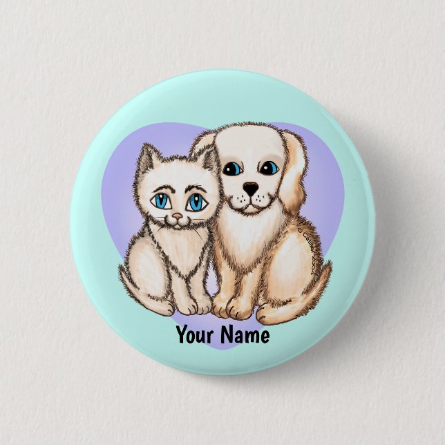 Badge Rond 5 Cm Chat aime chien TBA   (Devant)