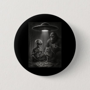 Badge Rond 5 Cm Chat Amusant Avec Alien Et Pizza De Pied D'Oignon