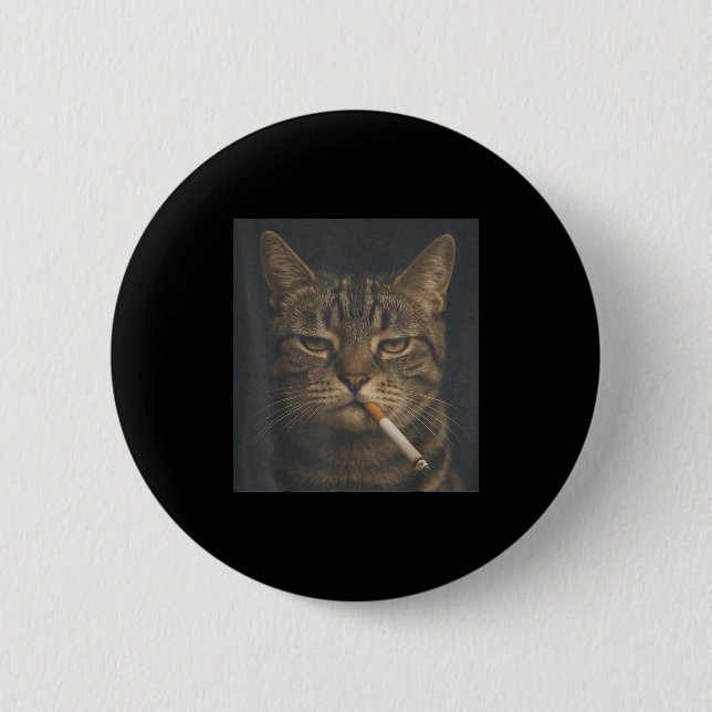 Badge Rond 5 Cm Chat Amusant Avec Cigarette Mème Sarcastique Fumer (Devant)