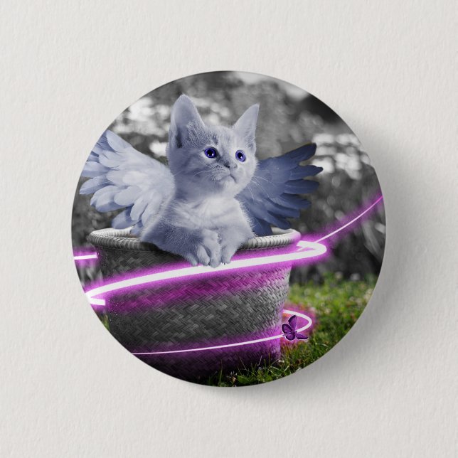 Badge Rond 5 Cm chat ange (Devant)