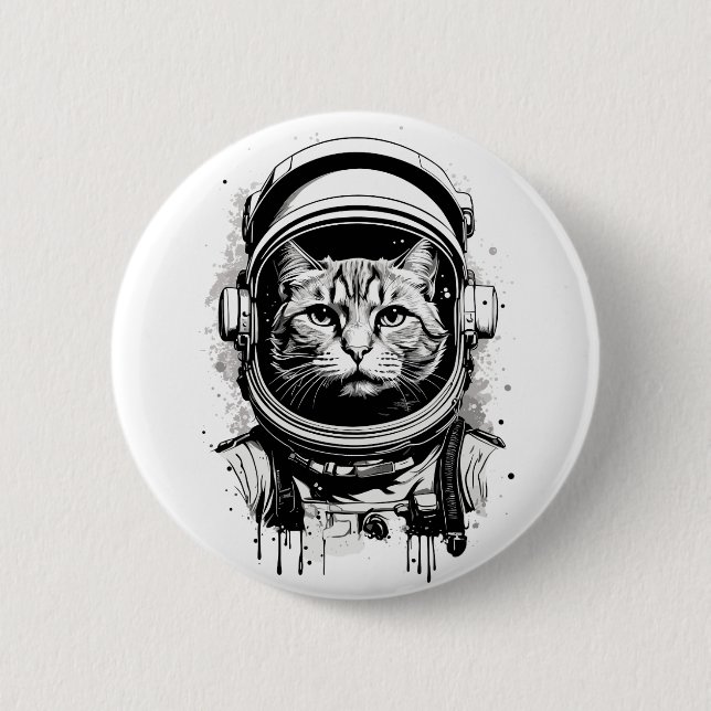Badge Rond 5 Cm Chat astronaute noir et blanc (Devant)