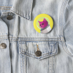 Badge Rond 5 Cm Chat astronaute rose